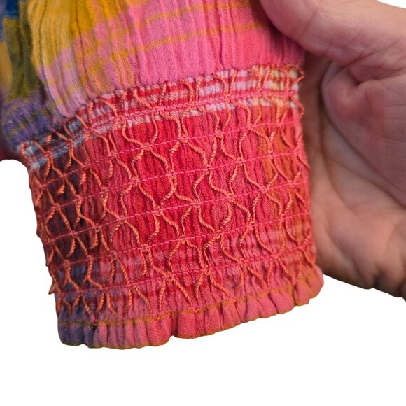 Soft Surroundings Sansonne Plaid Embroidered Button Front Shirt Size L - Picture 4 of 8